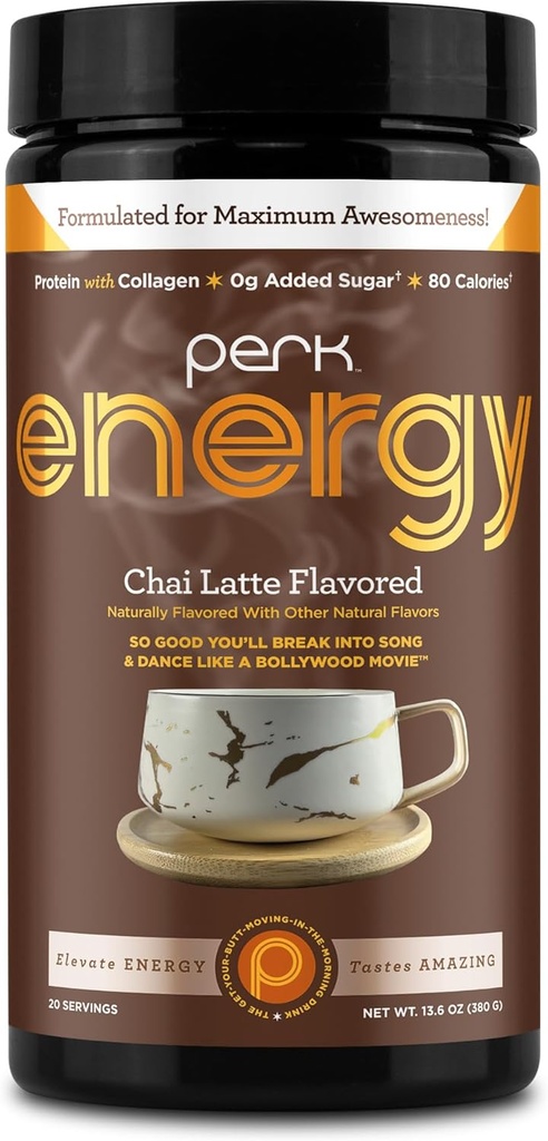 Perk Energy Original Chai Latte Flavored Drink Powder (20 Servierungen) - Glutenfrei, Erdnussfrei