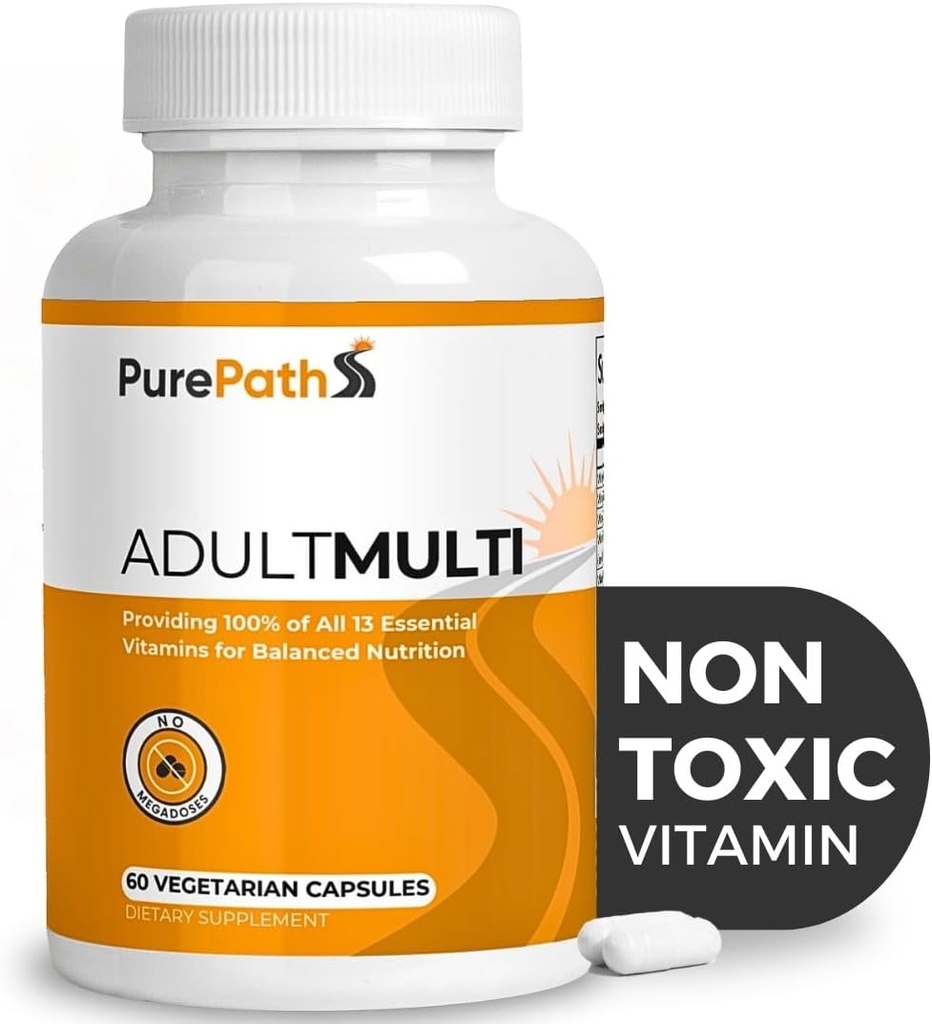 PurePath Non-Toxic Adult Multivitamin - 13 Vitamine - 100% RDA - keine schädlichen Megadosen - mit B6 & B12 - Ergänzung für optimale Energie, Fokus und Langlebigkeit - 60 Kapseln - 30 Tage Versorgung