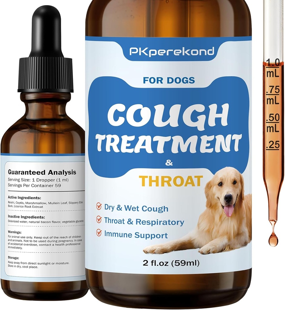 Hustenbehandlung für Hunde - Relives Sore Throat, Dry & Wet Cough - Trachea Collapse and Respiratory Support - Immunergänzung für Hunde - Natürliche Kräuter Remedy 2 oz