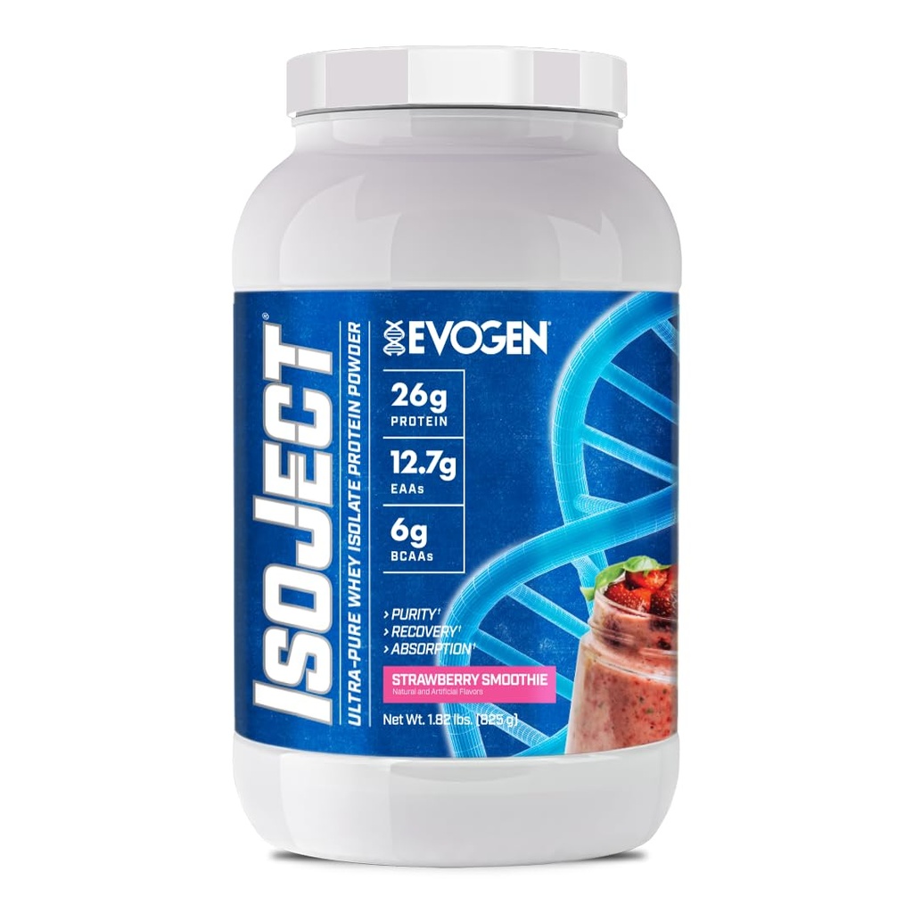 Evogen Isoject - Whey Protein Isolate | Ultra-Pure Whey Protein Pulver mit Ignitor Enzymes, BCAAs und EAAs | Enhanced Absorption & Recovery | Strawberry Smoothie | 25 Portionen