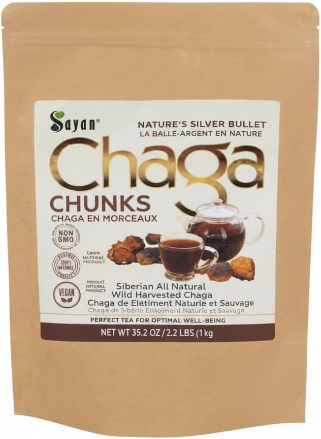 Sayan Siberian Pure Raw Chaga Mushroom Chunks mit schwarzem Top Crust 35.2 Oz/ 2.2 lb – Premium Wild-Harvested Antioxidant Tee für Immununterstützung, Fokus und Verdauungsgesundheit - Non-GMO