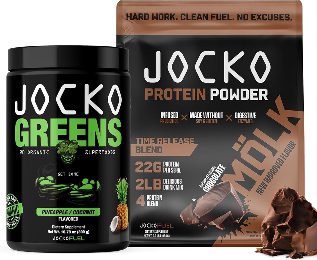 Jocko Fuel 2 Pack Bundle - Jocko Greens Powder + Chocolate Mölk Protein Pulver