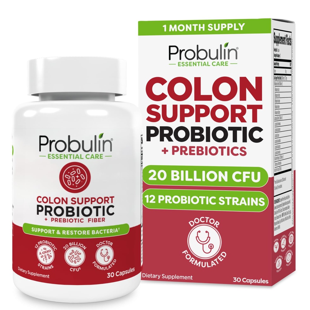 Probulin Colon Unterstützung Probiotische Ergänzung, Daily Gut, Verdauungs- und Immungesundheit Probiotics Kapseln für Männer und Frauen, 20 Billion CFU, Vegan, 30 Count Bottle