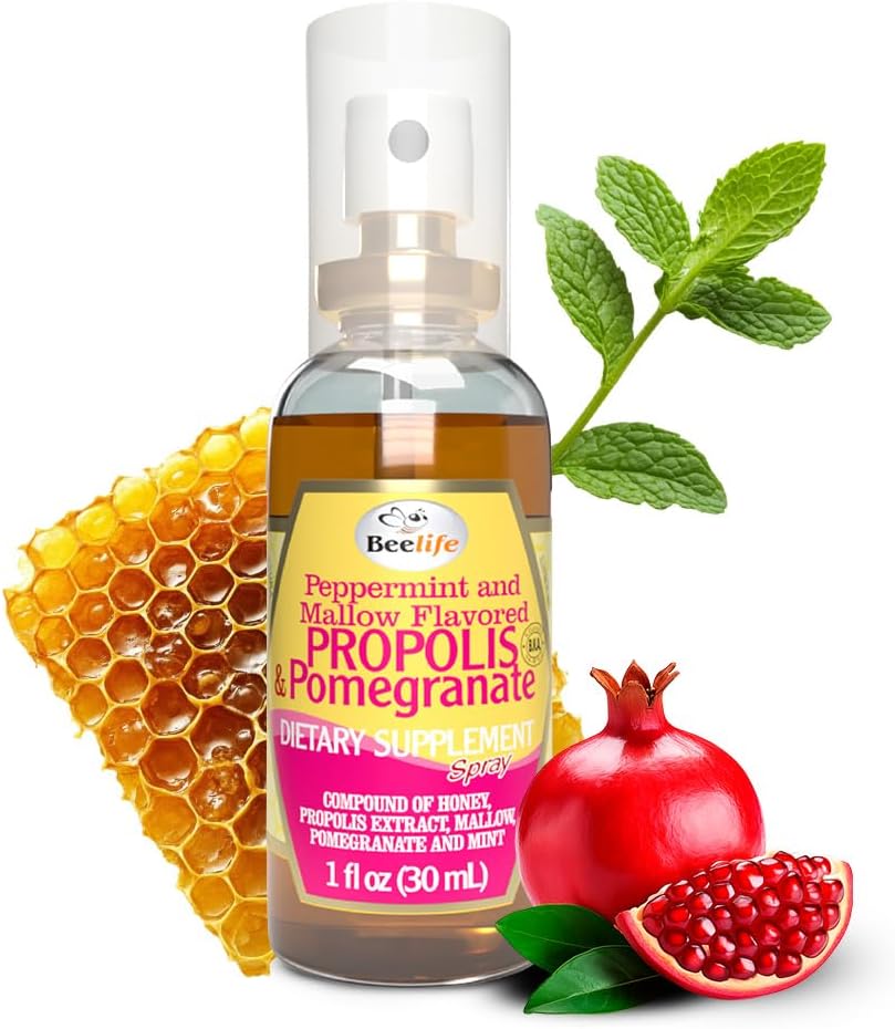 Beelife Propolis Throat Spray – Beruhigender Honig, Minz & Granatapfel - Natürliche Immununterstützung & Sore Throat Relief - Antioxidantien, reich an Flavonoiden & Artepillin C, kein Zucker, Glutenfrei, 1-Pack, 30ml