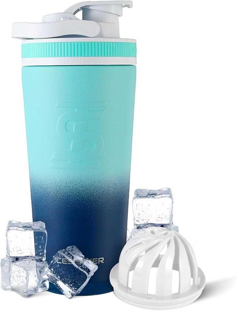 Ice Shaker Insulated Edelstahl Shaker Bottle | 26oz, Navy/Mint | Kalt für 30+ Stunden | Insulated Cup mit Twist-on Agitator | Odor-freie Flasche für Protein Shakes, Wasser, Smoothies, Cocktails