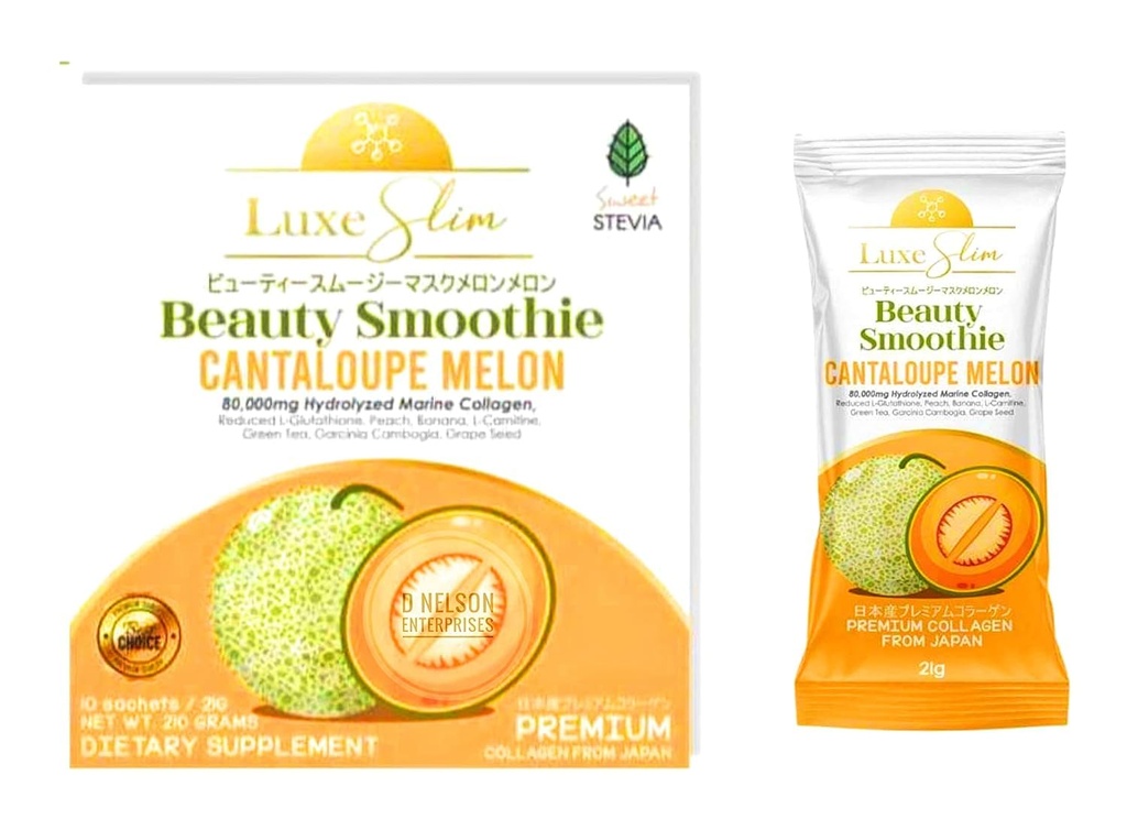 Beauty Smoothie Cantaloupe Melon, 80.000mg Hydrolyzed Marine Collagen, 21gx10 Sachets, 7.4075 Unze