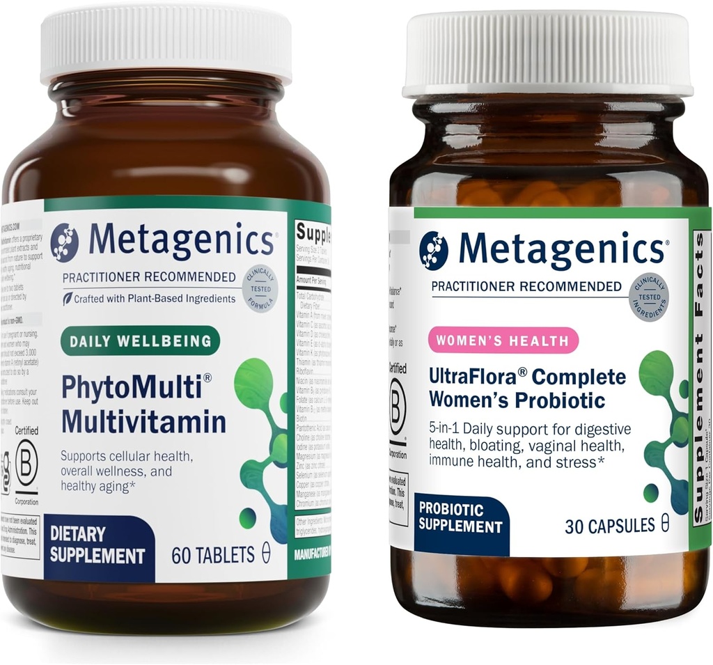 Metagenics PhytoMulti Multivitamin Ohne Eisen (60 Tabletten) & UltraFlora Complete Women's Probiotic (30 Kapseln) - Enthält essentielle Vitamine & Minerals - Aids Digestive Health