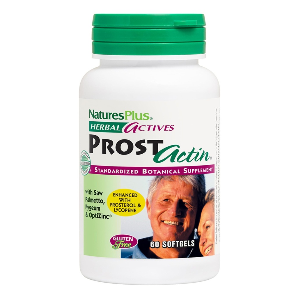 Natures Plus Kräuter-Aktive ProstActin - 200 iu Vitamin E, 60 Softgels - Gesunde Prostata-Gland-Unterstützung, mit Saw Palmetto, Pygeum & Kürbis Seed Oil - Glutenfrei - 30 Servierungen