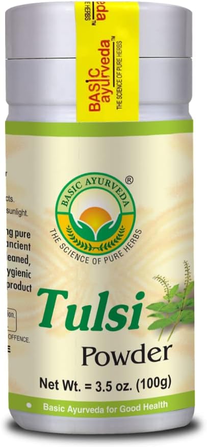 BASIC AYURVEDA Tulsi Pulver | Heilige Basilikum Blatt Pulver für Tee, Kochen & Kräuter Verwendung | Reine & natürliche | Glutenfrei, Non-GMO | Raw Ayurvedic Kräuterergänzung | 3.53 Oz (100g)