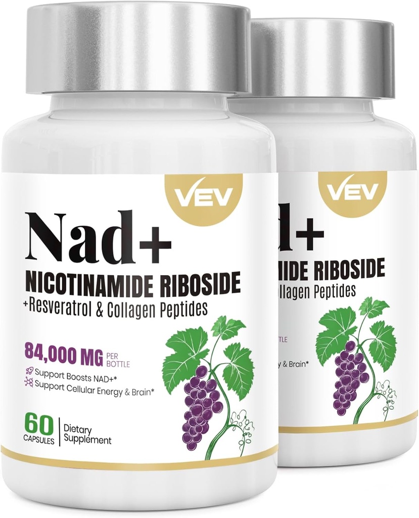 VEV NAD+ Ergänzung – Liposomal NAD Ergänzung für Frauen und Männer, Resveratrol für Cellular Energy & Healthy Aging, 2 Flaschen – 120 Kapseln