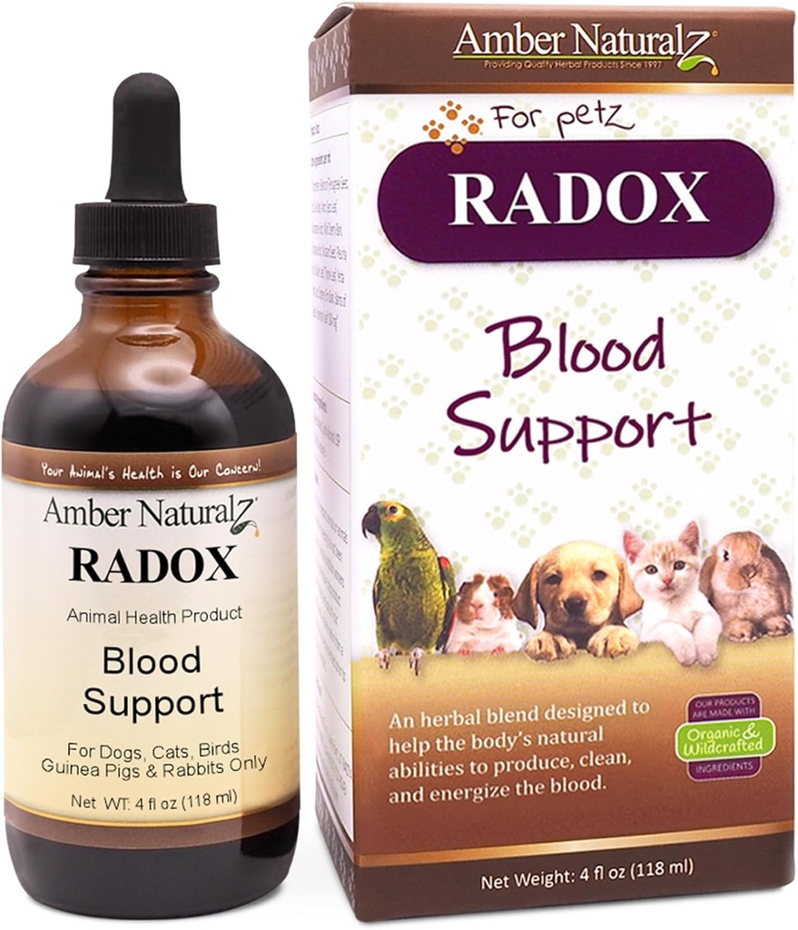 AMBER NATURALZ Radox Blut-Unterstützung Kräutermischung für Hunde, Katzen, Vögel, Guinea-Pigs, und Kaninchen | Kräutertier Ergänzung für Zirkulation und Eisen | 4 flüssige Ounce Glasflasche | Hergestellt in den USA
