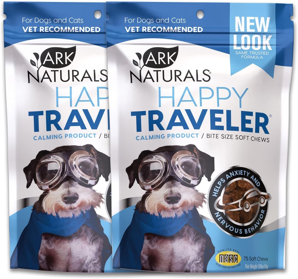 ARK NATURALS Happy Traveler Calming Chews Bundle Pack, Ease Anxious und Nervous Verhalten in Hunden und Katzen, Vet Empfohlen, 2 Pack