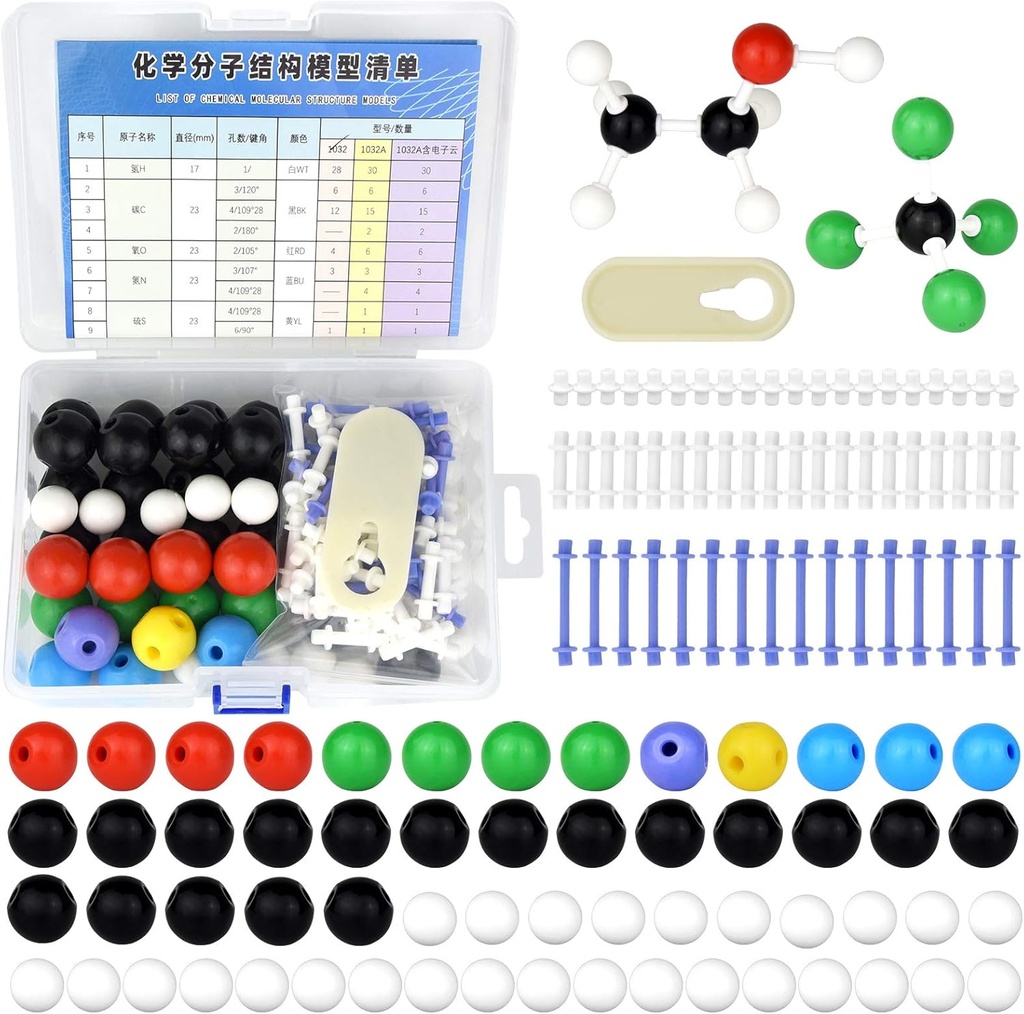136pcs Organische Chemie Molekulare Modell-Set für Studenten und Lehrer Anorganische & Organische akademische Chemie Ausbildung 59 Atome & 76 Links Bindungen & 1 Link Atoms Remover