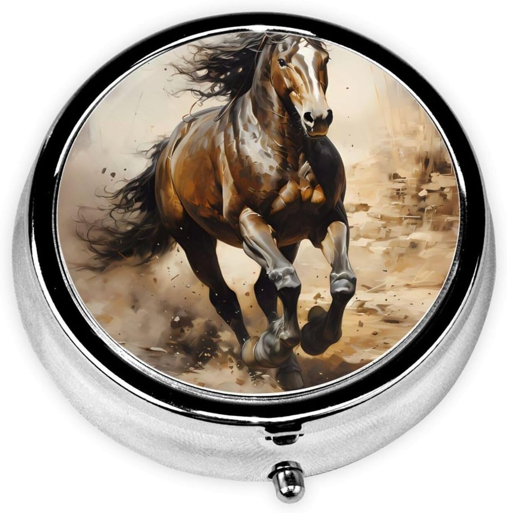 Pille Box, Kleine Pille Fall für Geld und Tasche, niedliche Medizin Organizer Reise Pille, Portable Pille Container Halter, um Vitamine, Medikamente, Fischöl und Nahrungsergänzungen, Western Horse