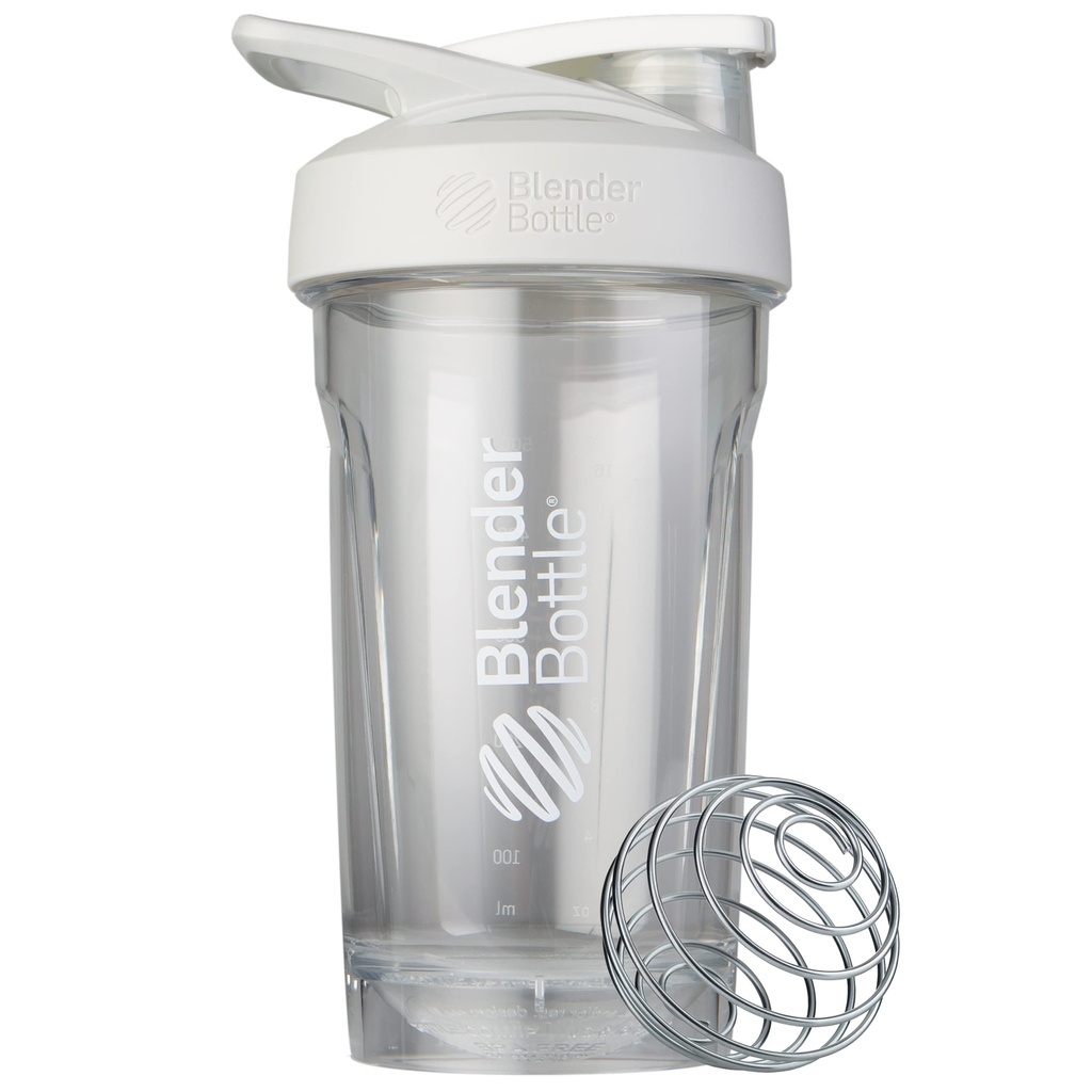 BlenderBottle Sport Shaker Bottle mit Wire Whisk, 24-Ounce, White – Protein Shakes & Hydration für Sportler & Fitness Enthusiasten, Einfache Mischung, langlebig &amp; leicht, abschließbare Lid