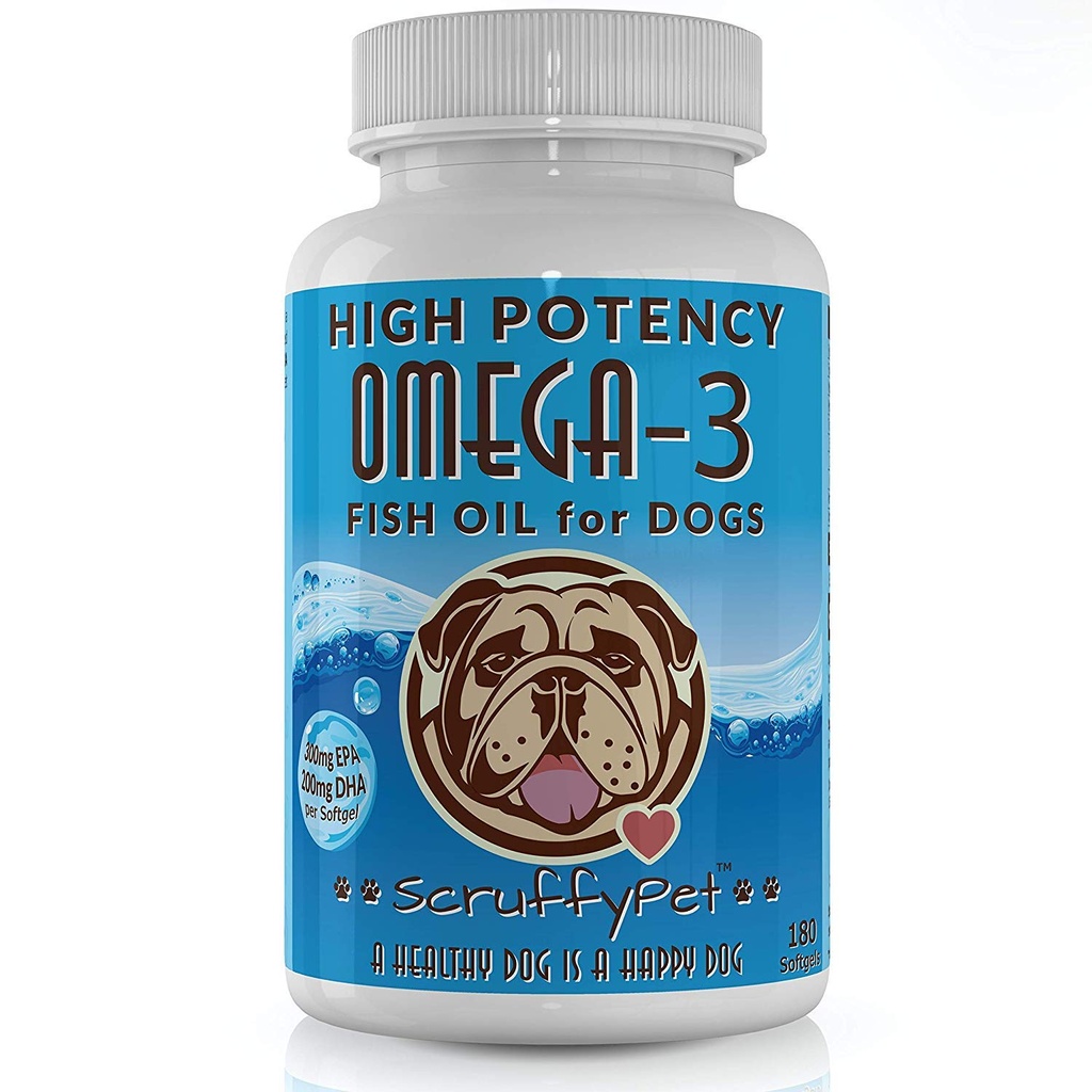 Pure Omega 3 Wild Fish Oil für Hunde mit Vitamin E - Höchste EPA & DHA Softgels Verfügbar (1000mg) 180ct