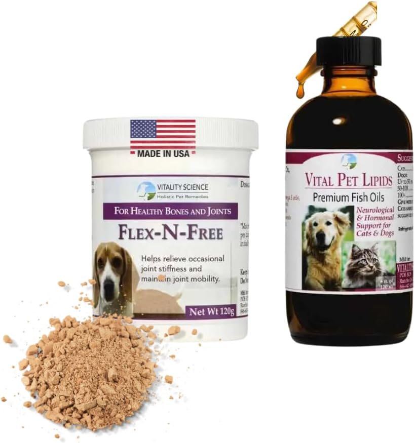 Vitality Science Flex N Free + Vital Pet Lipids für Hunde | 2 Teilprogramm | Fördert Knochenentwicklung & Gelenke Gesundheit | Relieves Stiffness | Neurologisch & Hormonelle Unterstützung | 100% sicher (Large)