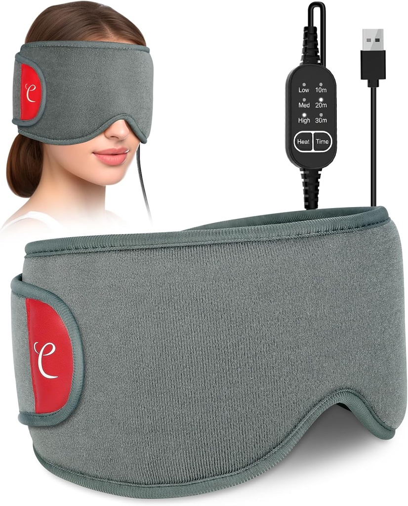 Comfytemp Beheizte Augenmaske für trockene Augen, USB Tragbare Augen Heizkissen, Sinus Headache Migraine Relief Maske, Warme Kompressor für Augen mit 3 Hitze- und Zeiteinstellungen