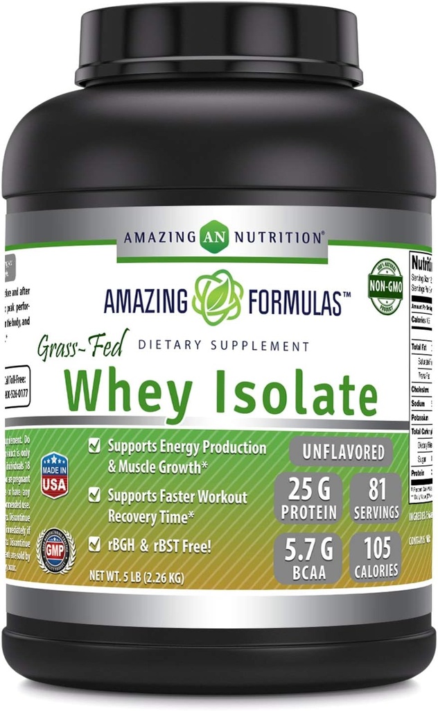 Erstaunliche Formeln Grass-Fed Whey Protein Isolate | 25 Gramm Protein Per Serving | 5 Lbs (2.26 Kg) 5.7 5.7 Gramm BCAA | Made in USA (5 Lb, Unflavored)