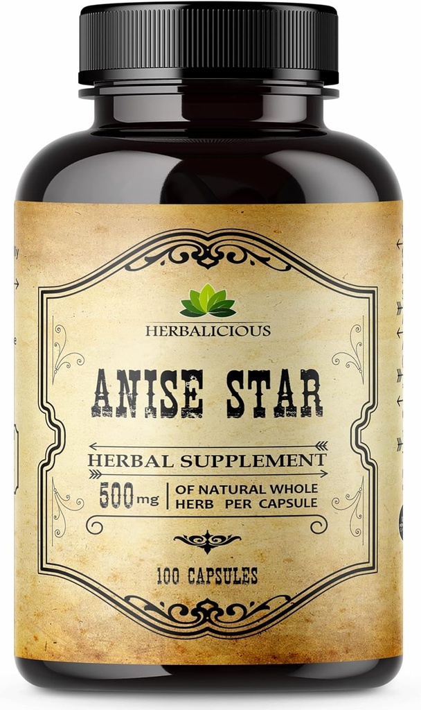 HERBALICIOUS Star Anise Nahrungsergänzung – 100 Kapseln Anise Extract für Männer und Frauen – Natürliche 1000mg Leistungsfähige Formel mit keinen Füllstoffen, Konservierungsmittel – Immunstärke, reich an Antioxidantien