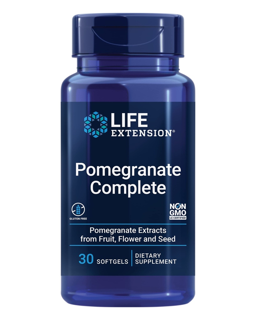Life Extension Pomegranate Complete, Fruit Extract, Flower, Seed Oil Extract, Herz-Kreislauf-Gesundheit, Antioxidans Unterstützung, Superfood-Ergänzung, Glutenfrei, Non-GMO, 30 Softgels
