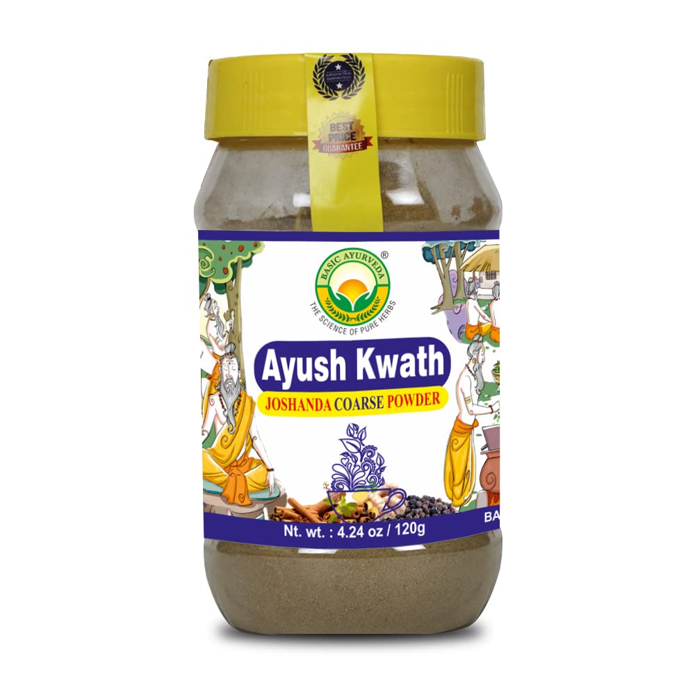 BASIC AYURVEDA Kwath Kadha Powder | 4.23 Oz (120g) | Gewürzmischung von Cinnamon Ginger & Holy Basil | Organic Ayurvedic Powder for Herbal Tea & Hot Drink Mixs | Throat Support