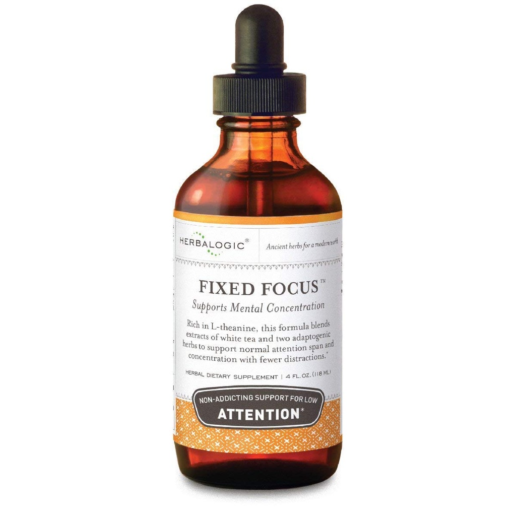 Herbalogic - Fixed Focus Liquid Herb Drops - Non-Addicting Support for Erhöhte Aufmerksamkeit, Konzentration & Fokus - Enthält Weißer Tee, eine natürlich ausgewogene Quelle von L-Theanin & Koffein - 4 Fl. Oz.