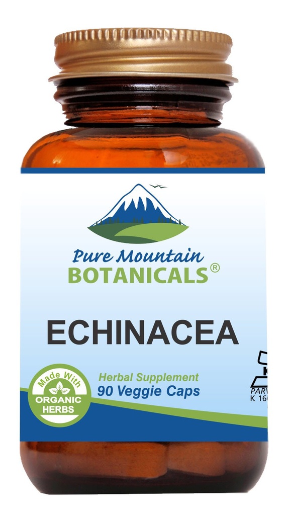 Pure Mountain Botanicals Echinacea Kapseln Ergänzung - Kosher Vegan Caps mit 420mg Bio Echinacea Root