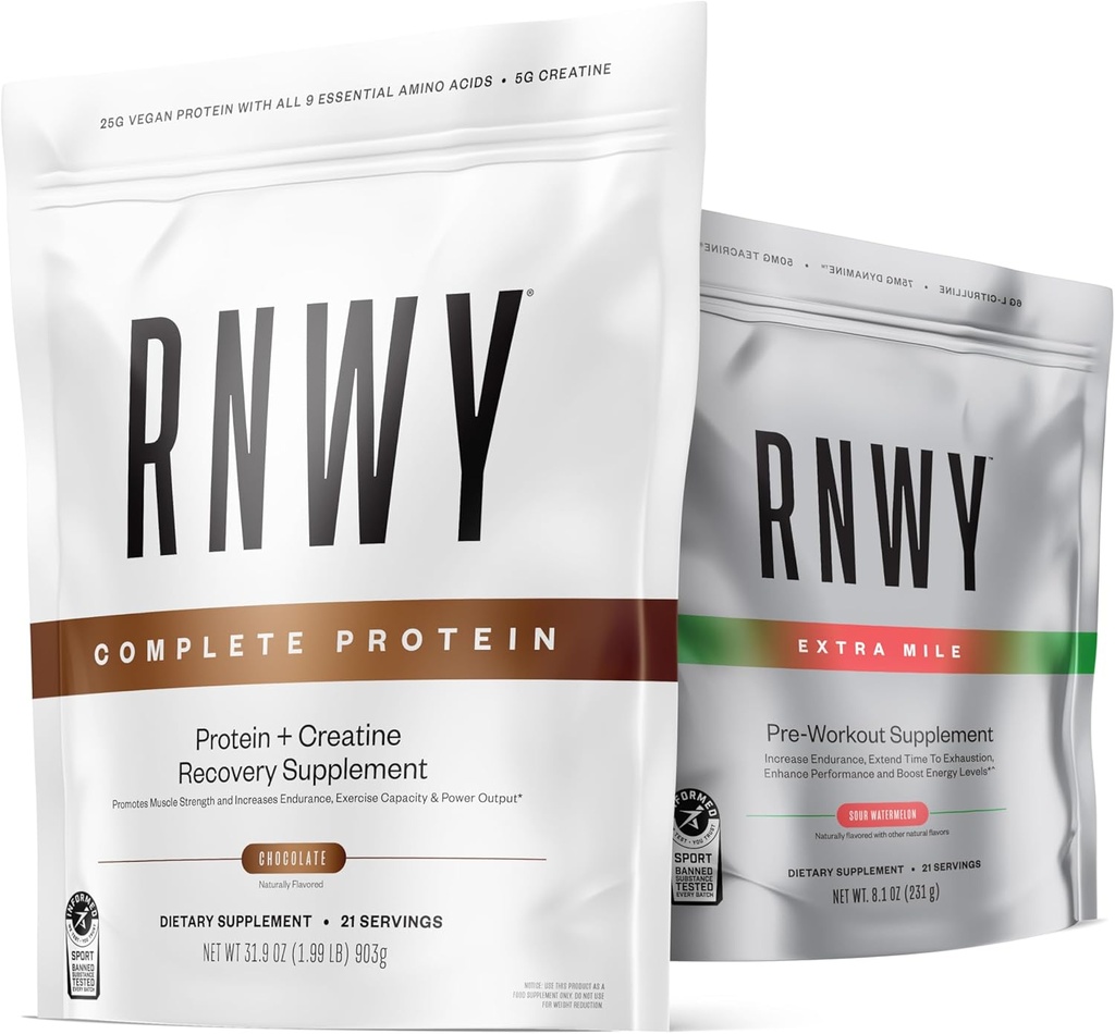 Schokoladenprotein Pulver Sour Watermelon Extra Mile Stim Free Preworkout Powder Bundle, 25g Vegan Protein, 5g Kreatin Monohydrat Pulver, 150mg Verdauungsenzyme, 6g L-Citrullin