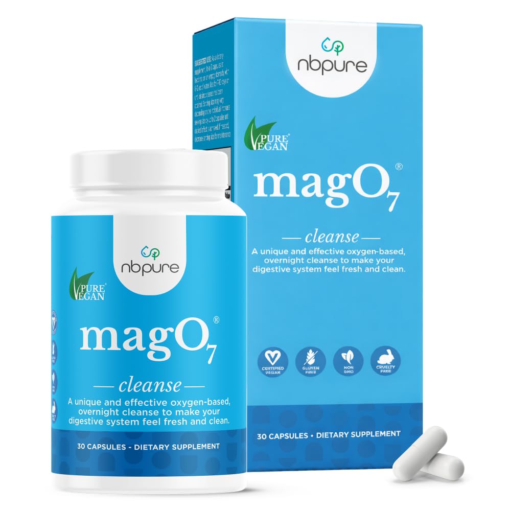nbpure MagO7 - Natürliche Colon Cleanse & Detox - Freizeit-Verstopfung Relief, Hocker-Erweichung, & Bloating-Unterstützung für Männer & Frauen - Ozoniertes Magnesiumoxid, 30 Kapseln