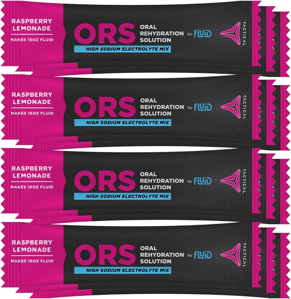 Fluid Tactical - ORS Extreme Dehydration Elektrolyte, Himbeere Limonade | 12 Count Stick Packs