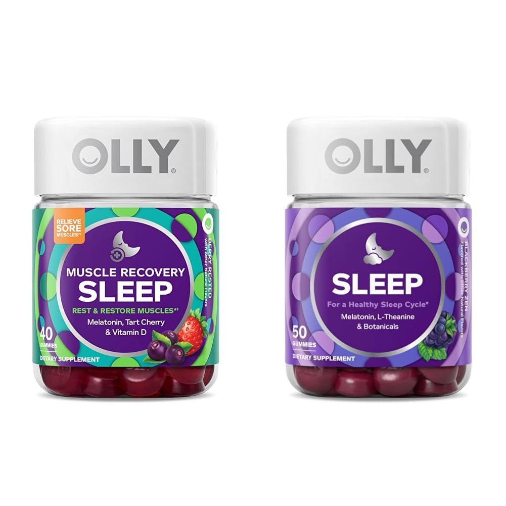 OLLY Muscle Recovery Schlafgummis mit Melatonin, Tart Cherry, Vitamin D, 40 Count Sleep Gummy mit Melatonin, L-Theanine, Kamille, 50 Count