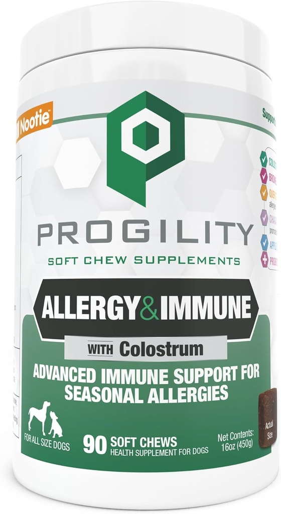 Nootie Progility Allergy & Immune Supplement, Saisonale Allergien Advanced Immun Support Supplement für Hunde, 90 Soft Chews pro Container