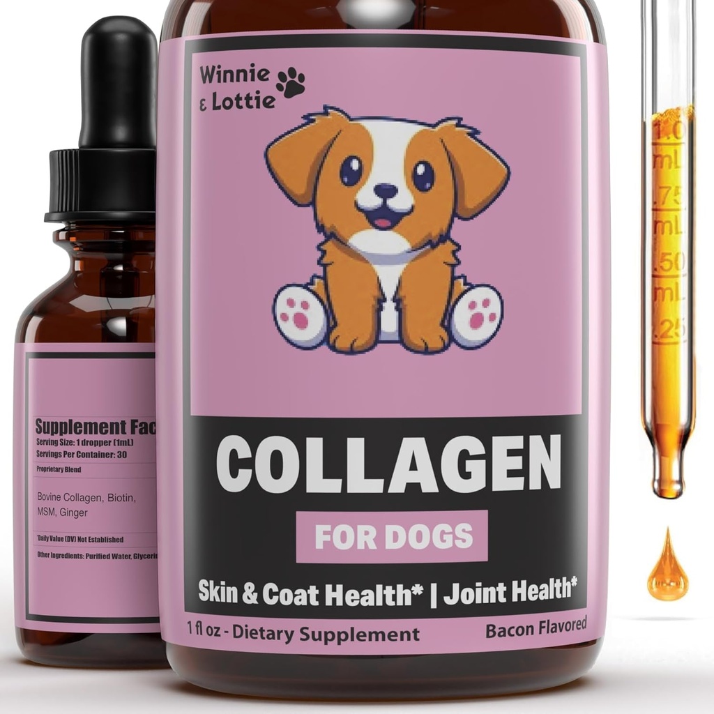 Kollagen für Hunde - Flüssiges Kollagen für Hunde - Haut- und Mantelergänzung für Hunde - Hundeflüssigkeit Collagen - Hund Kollagen Drops - Collagen Dog - Collagen Dog - Collagen Dog - 1 fl oz - Bacon Flavor