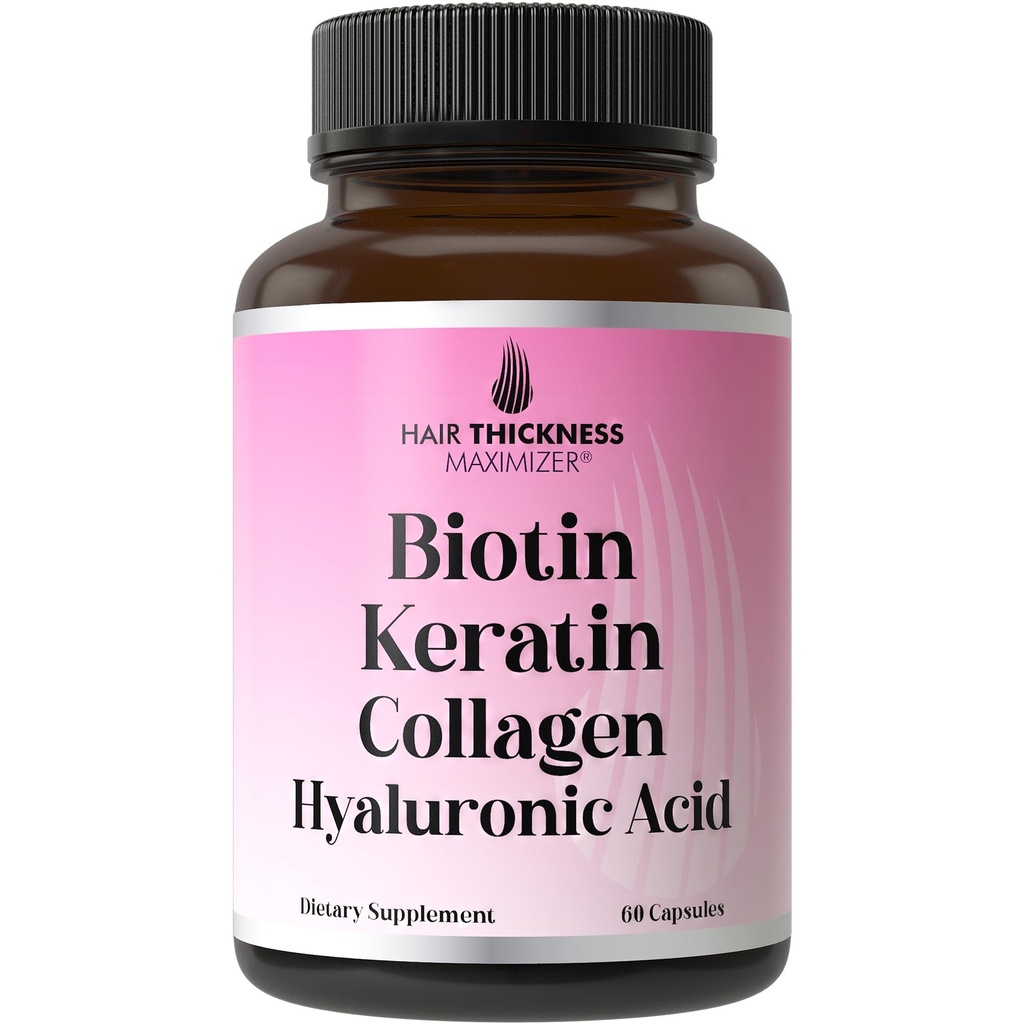 Biotin + Keratin + Marine Collagen + Hyaluronsäure, 4-in-1-Haarwachstum Vitamine mit 10000mcg Biotin Kapseln, Verdickungskomplex für Frauen & Männer mit Haarverdünnung
