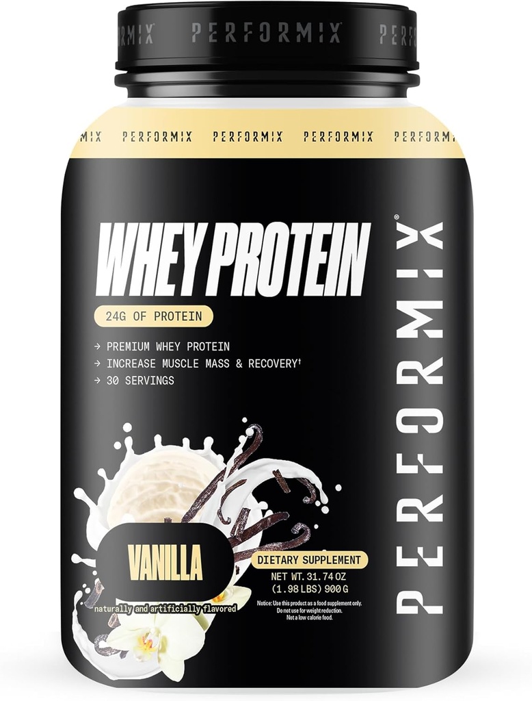 PERFORMIX - Whey Protein Isolate Blend - 24g Protein - 5.4g BCAAs - 110 Calories - Muskelaufbau & Post Workout Recovery - 100% Whey Protein Powder - 1,98 lbs - 30 Servietten - Vanille