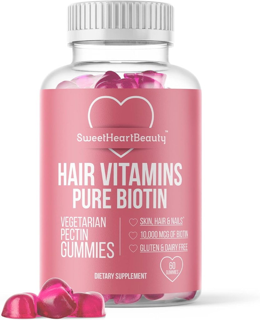 Biotin 10000mcg Gummis von Sweetheart Beauty - Biotin Gummis für Haarhaut und Nägel für Frauen, Männer & Kinder - Haar Vitamin Gummy - Vegan, Non-GMO, 60 Biotin Chewables für schnelleres Haarwachstum