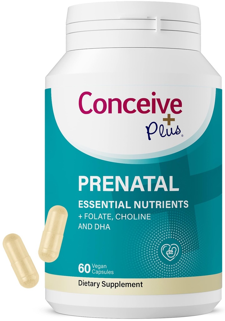 Conceive Plus Pränatale Vitamine für Frauen Beilage - Multivitamin mit Folsäure für Schwangerschaft Vegan, Choline, Eisen - Pre Natal Vitamine DHA, Non GMO - Mutterschaft Vitamin für Brain & Eye 60 Kapseln