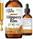 Wild & Organic Slippery Elm Drops - Lung, Digestive & Women's Support - Slippery Elm Bark Tincture - Liquid Ulmus Rubra Extract Supplement - Vegan, Zucker & Alkoholfrei - 2 fl oz