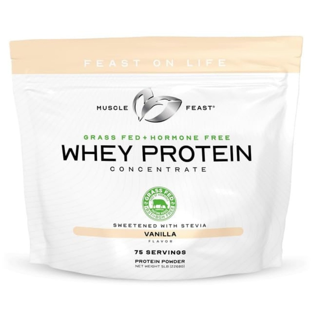 Muscle Feast Gras-Fed Whey Protein Konzentrat Pulver, All Natural, Hormone freie Weide Raised Whey Protein Pulver für Frauen & Männer, Clean, Non-GMO & Gluten freie Whey Konzentrat - Vanille, 5lb