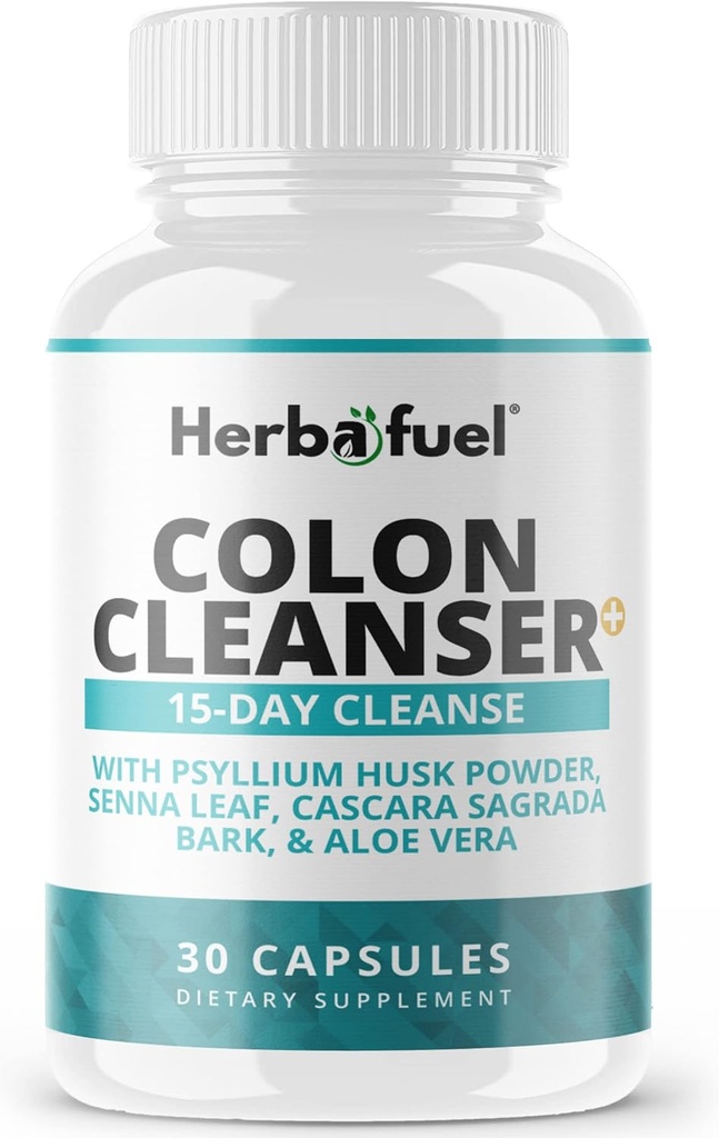 Colon Cleanse - Unterstützt Detox, Gut Health, & Bloating Relief - Enthält Kräuter, Fibers, & Probiotics - Advanced Cleansing Formula mit Psyllium Husk Powder, Non-GMO, 30 Kapseln