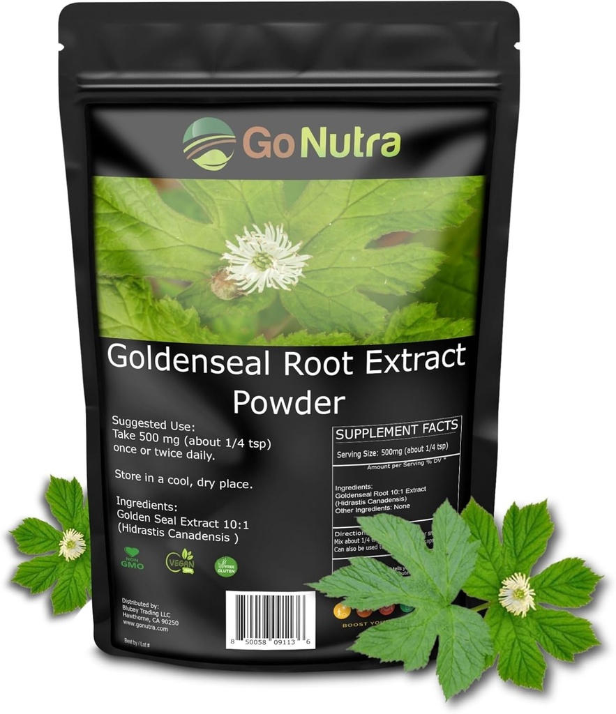Go Nutra Goldenseal Wurzel-Extrakt reines Goldenseal Pulver Potent 10:1 Goldenseal Extrakt 4oz. Kräuterergänzung Golden Seal Root