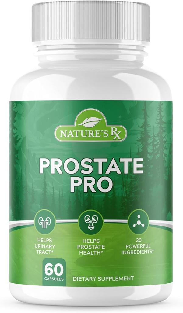 Nature's RX | #1 Dosed Prostate Support Supplement | Urinary Tract Gesundheit, Hilft Prostata Funktion | Ultra dosed Formel w/ 30 Leistungsfähige Zutaten | 3. Partei getestet + USA Made - 60 Kapseln