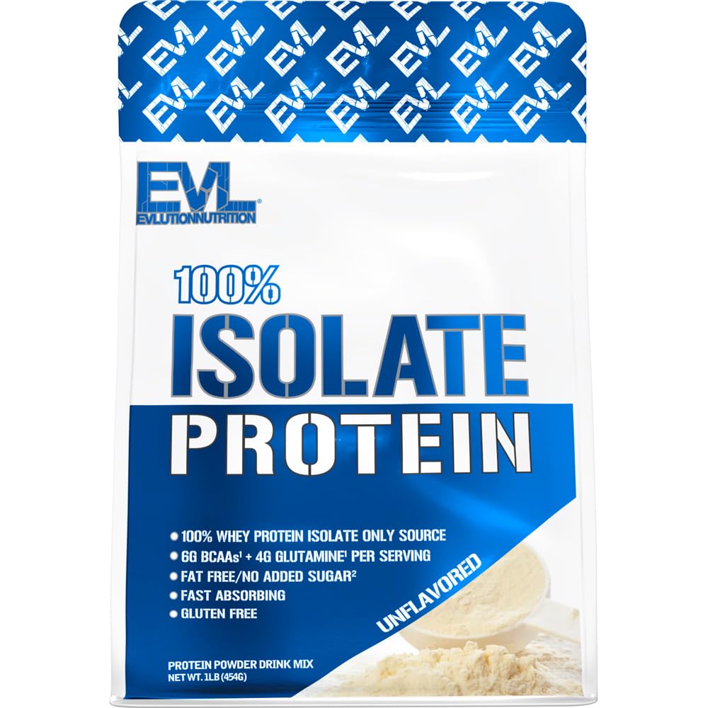 Evlution Nutrition 100% Isolate, Whey Isolate Protein Powder, 25 G schnell absorbierendes Protein, kein Zucker hinzugefügt, Low-Carb, Glutenfrei (Unflavored, 1 LB)