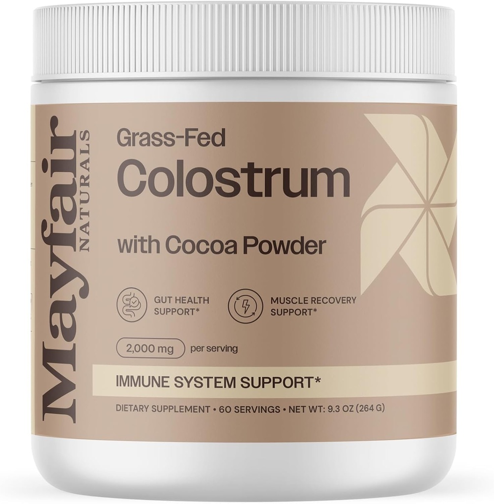 Grass-Fed Bovine Colostrum Supplement mit Kakaopulver, für Kinder & Erwachsene, Immunsystem Unterstützung, Gut Gesundheit und Muskel Erholung, 60 Servierungen