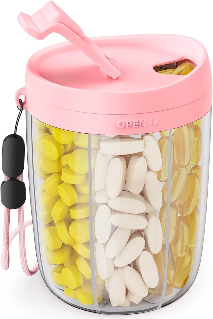 ZIKEE Large Pill Bottle Organizer mit Anti-Mixing & Wide Openings Design, Pill Dispenser hält monatliche Vitamine, Travel-Friendly Supplement Organizer einfach zu füllen & Retrieve mit einem Griff, 20 Labels