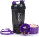 Protein Shaker Bottle,16 oz Shake Cup für Proteinpulver mit Storage,Sports Wasserflasche, Non Slip 3 Layer Twist Off 3oz Cups mit Pill Tray Leak Proof Shake Flaschen für Proteinmischungen