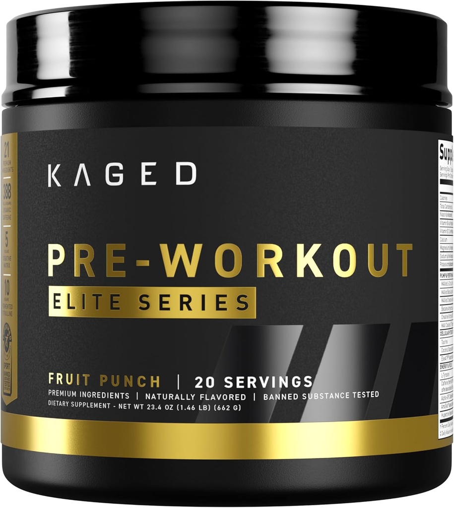 Kaged High Stimulant Pre Workout Powder | Fruit Punch | Pre-Kaged Elite | L-Citrulline | Kreatin | Beta Alanine | 388mg Koffein | Nitric Oxide Booster | 20 Servierungen