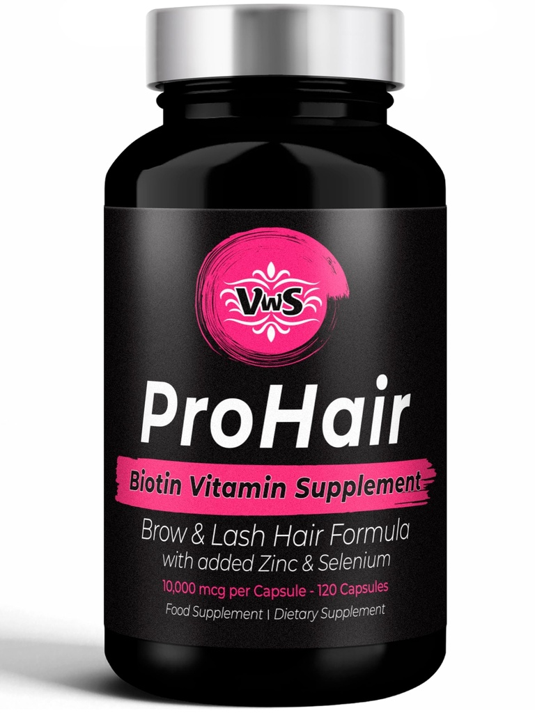VWS Biotin 10.000 mcg Nahrungsergänzungsmittel w/Zinc & Selen zur Förderung von Thicker Hair Growth, Stronger Nails & Healthy Skin für Damen und Herren, 120 Vegan Capsules