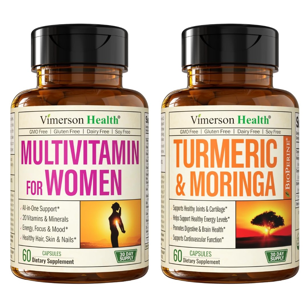 Vimerson Health Frauen Multivitamin & Turmeric Moringa Ergänzung für Immununterstützung, Energie, Stimmung, Haar, Haut, Nägel, Gelenke und Verdauung.